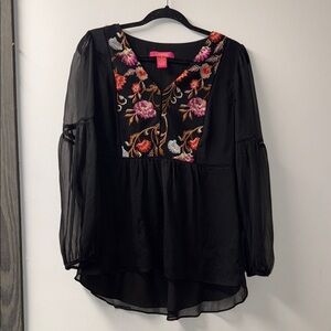 Catherine Malandrino Black Floral Embroidered Blouse